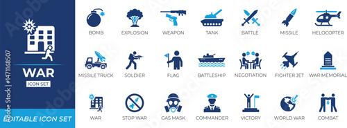 War icon set. Solid icon collection.