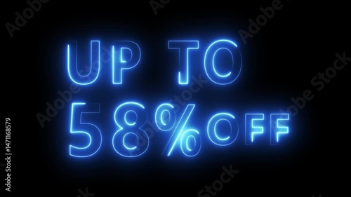 Neon sale discount offer. Promotion sale animation.