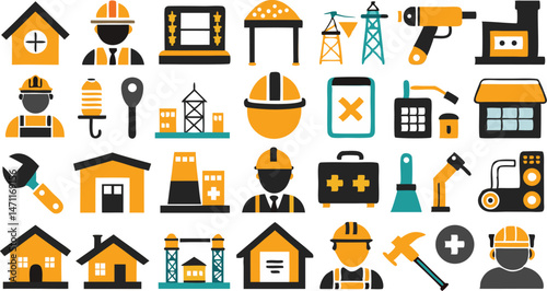 Repairman And Builder Vector Art With Industrial Tools And Safety Gear