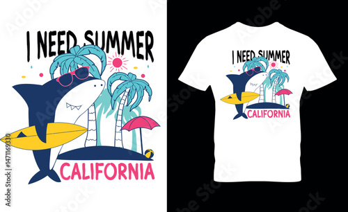 Hand-drawn shark print design with slogan. Vector illustration design for fashion fabrics, textile graphics, and prints for t-shirt design