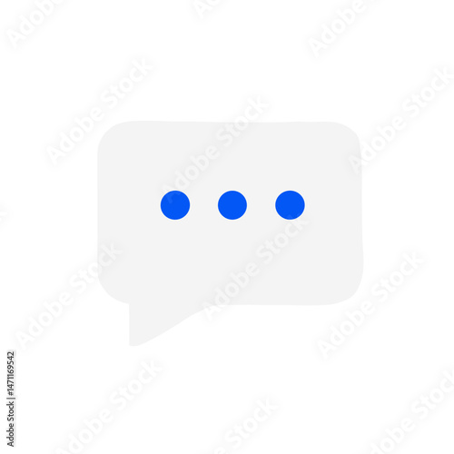 Simple white speech bubble with blue dots representing ellipsis on a white background