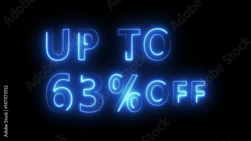 Neon sale discount offer. Promotion sale animation.
