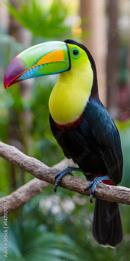 Obraz premium Colorful Toucan Perched in a Lush Tropical Jungle