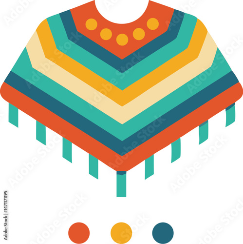 flat style poncho icon in tri color design with vibrant hues