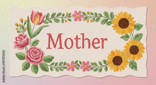 Floral embroidery design featuring the word "Mother".