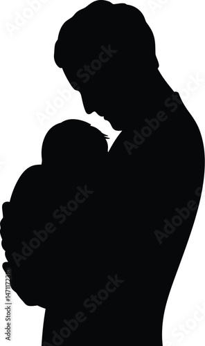 Loving silhouette of a father holding his baby demonstrating parenthood and affection