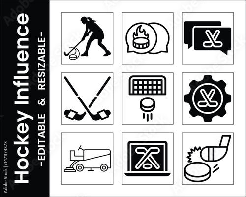 Hockey Icons Collection Demonstrating Ice Hockey Elements And Related Concepts In Simple Line Art Style