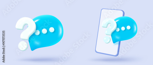 3d speech bubbles question mark icon sign or ask FAQ and QA answer solution information. Have a question, question answer sign or problem. 3d answer speech bubbles icon vector rendering illustration