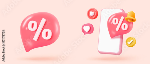 3d tag price icon with notice for discount coupon of cash and future use online shopping. sales coupon offer for shopping, special offer promotion. 3d discount announce icon vector render illustration