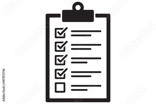 Simple black and white checklist clipboard silhouette icon
