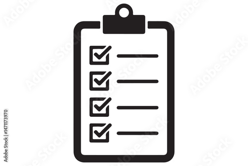 Simple black and white checklist clipboard silhouette icon
