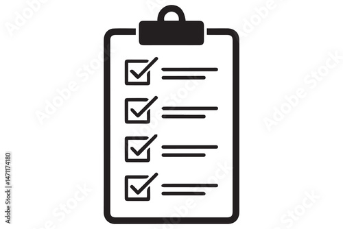 Simple black and white checklist clipboard silhouette icon
