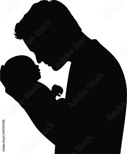 Tender silhouette of a father holding his newborn baby with affection and love