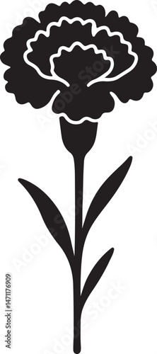 A carnation flower icon with soft, frilly petals_traced