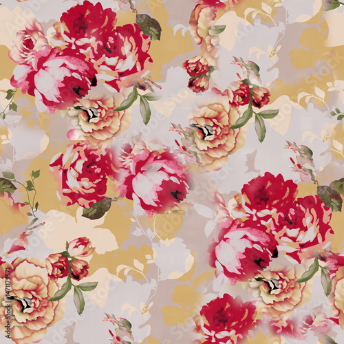 Fototapeta Naklejka Na Ścianę i Meble -  watercolor flower seamless pattern on textures background
