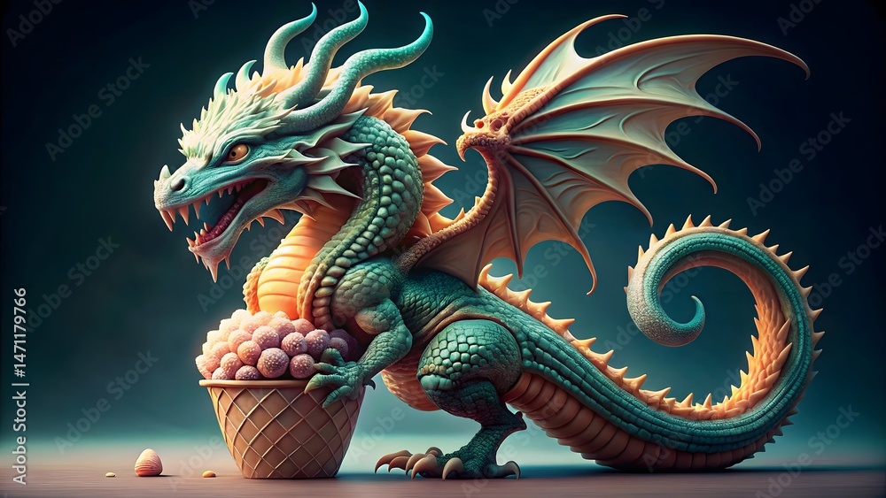Fototapeta premium Fantasy Dragon with Ice Cream Cone