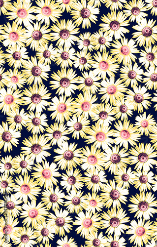 Fototapeta Naklejka Na Ścianę i Meble -  watercolor flower seamless pattern on navy background
