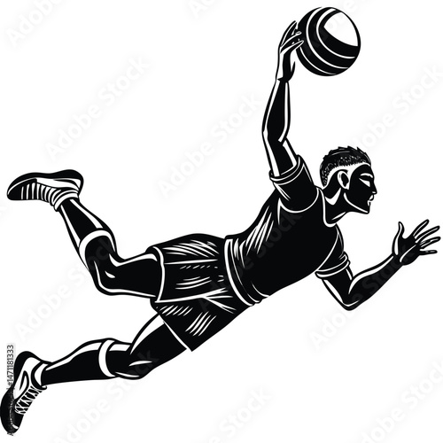 Silhouettes of a basketball player and football player in action, vector illustration of athletes competing in sports