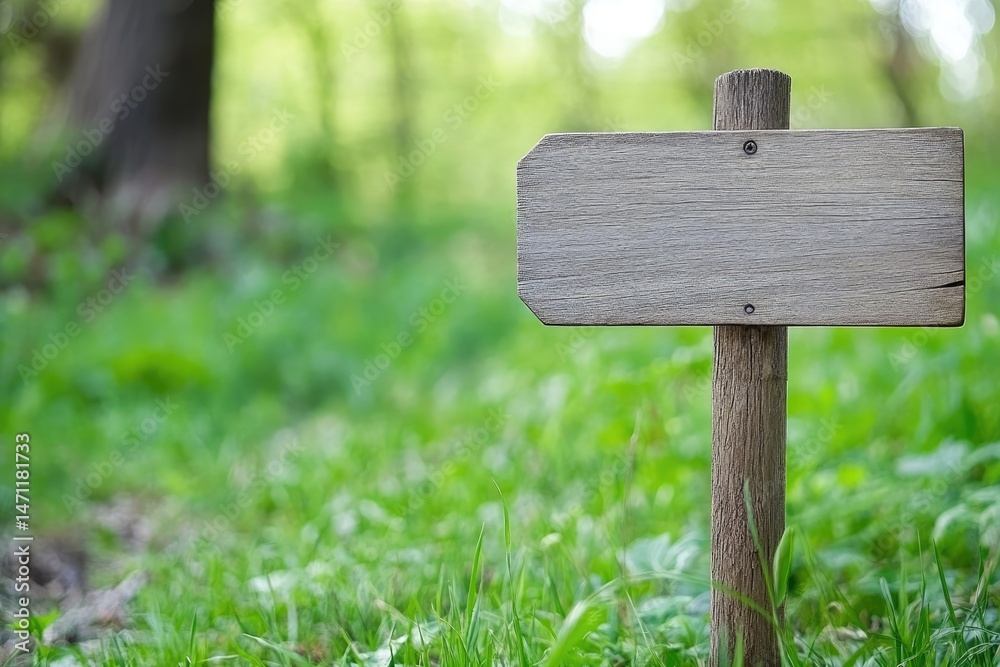 Wooden signpost in grassy forest Wooden signpost in grassy forest