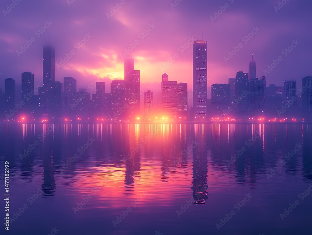 Fototapeta premium Stunning Pink And Purple Skyline Reflection high resolution image
