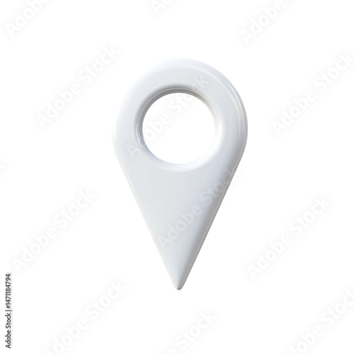 A sleek white location pin icon on a transparent background symbolizing navigation and mapping technology.