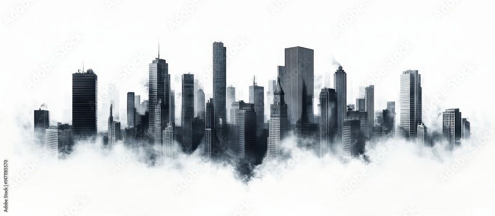 Fototapeta premium City Skyline Above Clouds