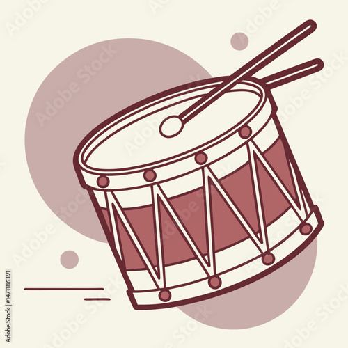 Flat design drum icon with bold outlines and muted tones