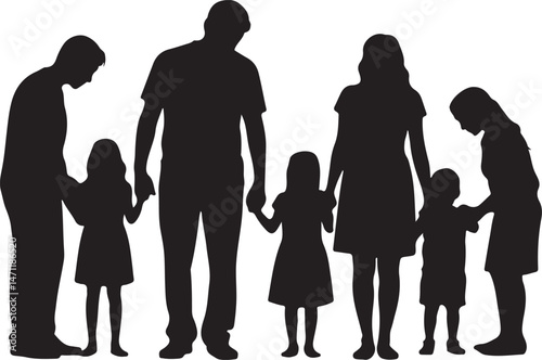 Silhouette of Extended Family Walking with Balloons