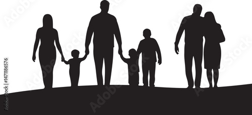 Silhouette of Extended Family Walking with Balloons