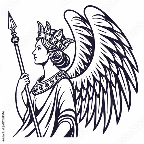 Majestic devil queen icon with wings, jewels, and staff