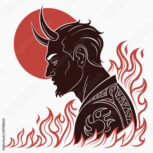 Dark devil icon with tribal flames and glowing red aura