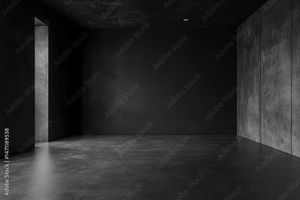 Dark, empty room with concrete walls and floor Dark, empty room with concrete walls and floor