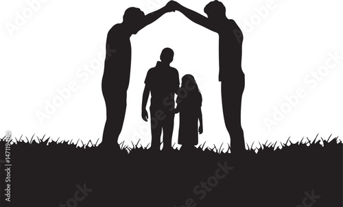 Silhouette of Parents Protecting Children Under a Symbolic Roof