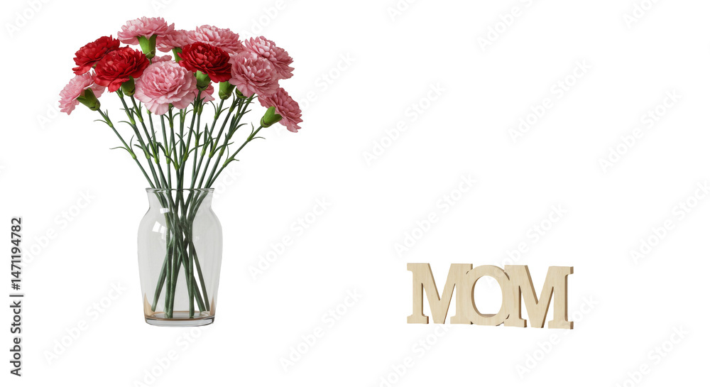 Obraz premium Red pink flowers with MOM