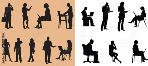 Vector silhouettes of men and a women set, a group of standing business people vector Illustration