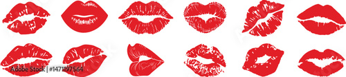 Vector illustration of kissing marks, kiss with Red lipstick.