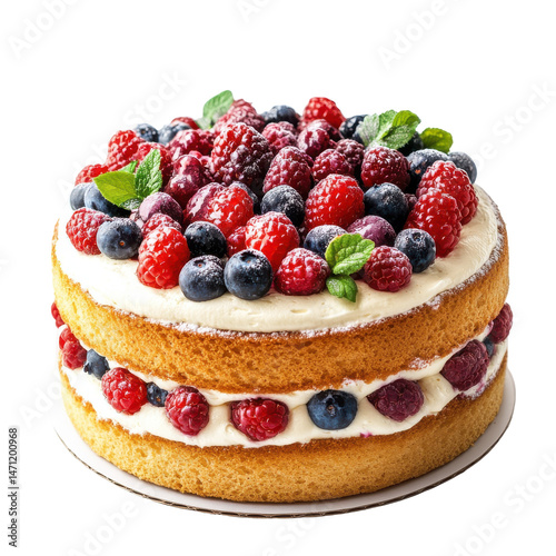 Wallpaper Mural Delicious Berry Layer Cake with Fresh Raspberries and Blueberries, Perfect for Celebrations and Gatherings on transparent background Torontodigital.ca