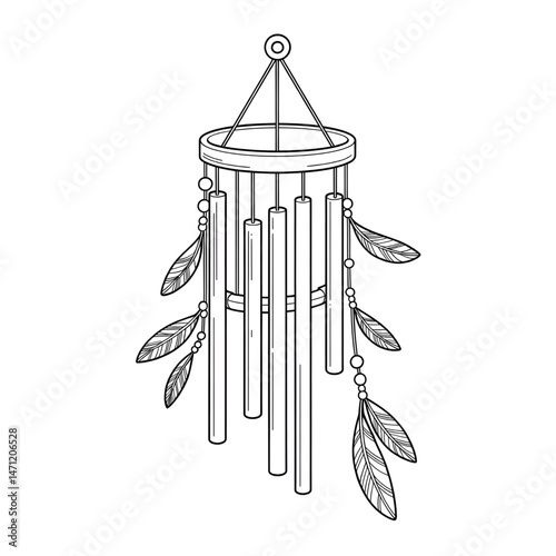 vector illustration of a wind chimes coloring page