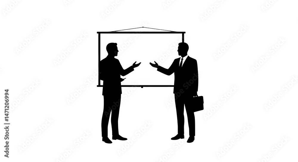 Naklejka premium Silhouetted men presenting against bright screen