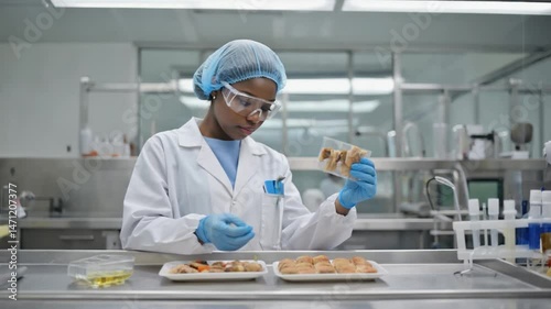 Scientist in laboratory inspecting food samples for quality control and analysis
