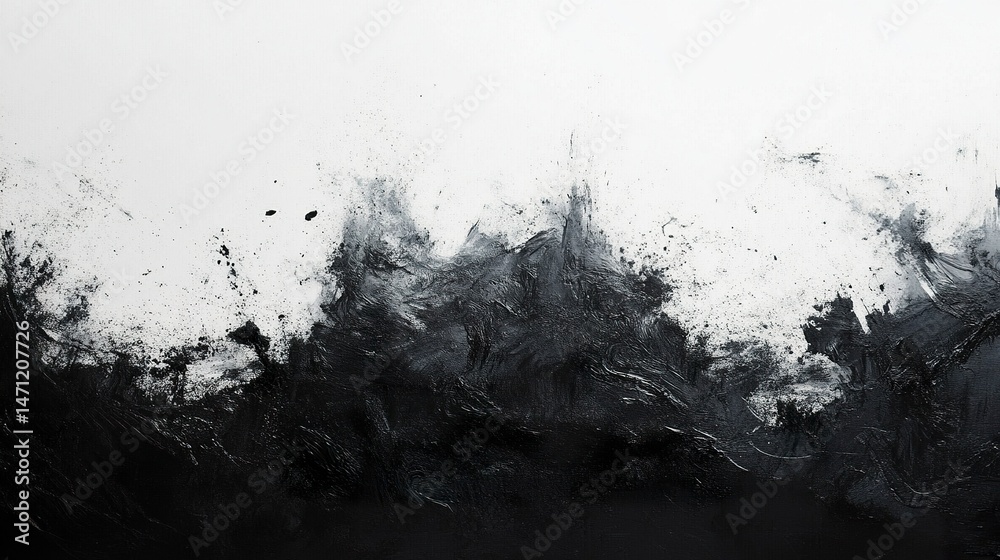 Minimalist abstract background with grungy black textures fading into white space 