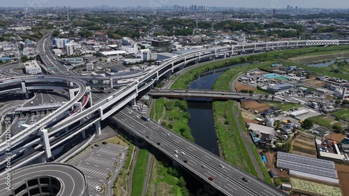 新横浜・空からの景観と交通〜港北ICから横浜国際総合競技場まで（空撮）- 神奈川県横浜市,日本
