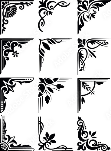 Elegant Black Corner Designs – 12 Ornamental Motifs in Floral, Swirl & Geometric Styles