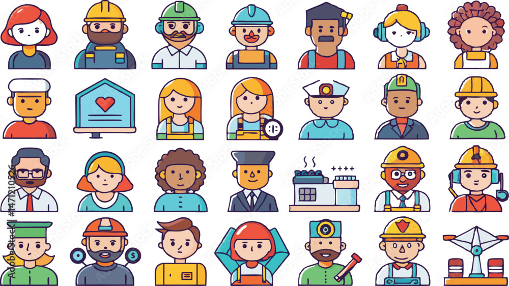 Labor Day Themed Illustration Featuring Workers in Construction and Industry Labor Day Themed Illustration Featuring Workers in Construction and Industry