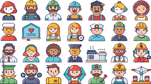 Labor Day Themed Illustration Featuring Workers in Construction and Industry