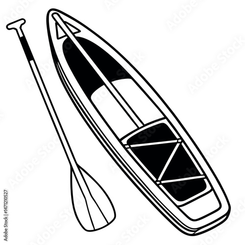 Paddleboard Silhouette with Paddle , Outdoor Water Adventure Icon