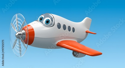 Wallpaper Mural Cartoon Airplane Flying in Blue Sky Illustration Torontodigital.ca