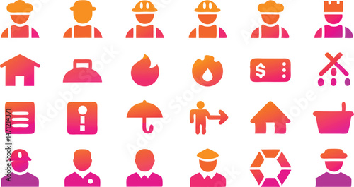 Stylish line gradient labor icons collection in vector format for contemporary designs