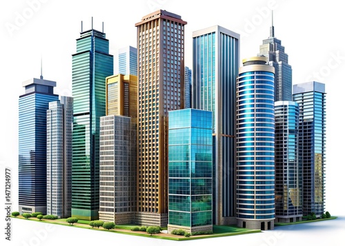 Realistic Tall Office Buildings - Urban Architecture Collection