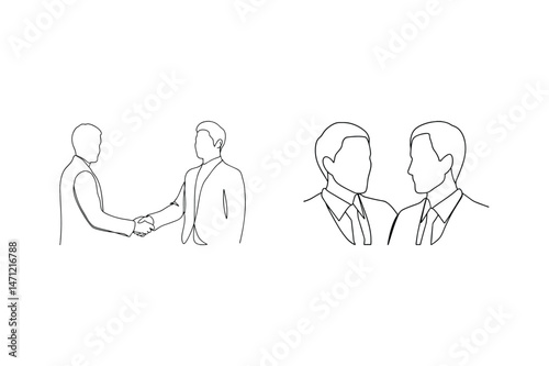 Business handshake agreement and collaboration minimalist line drawing illustration concept